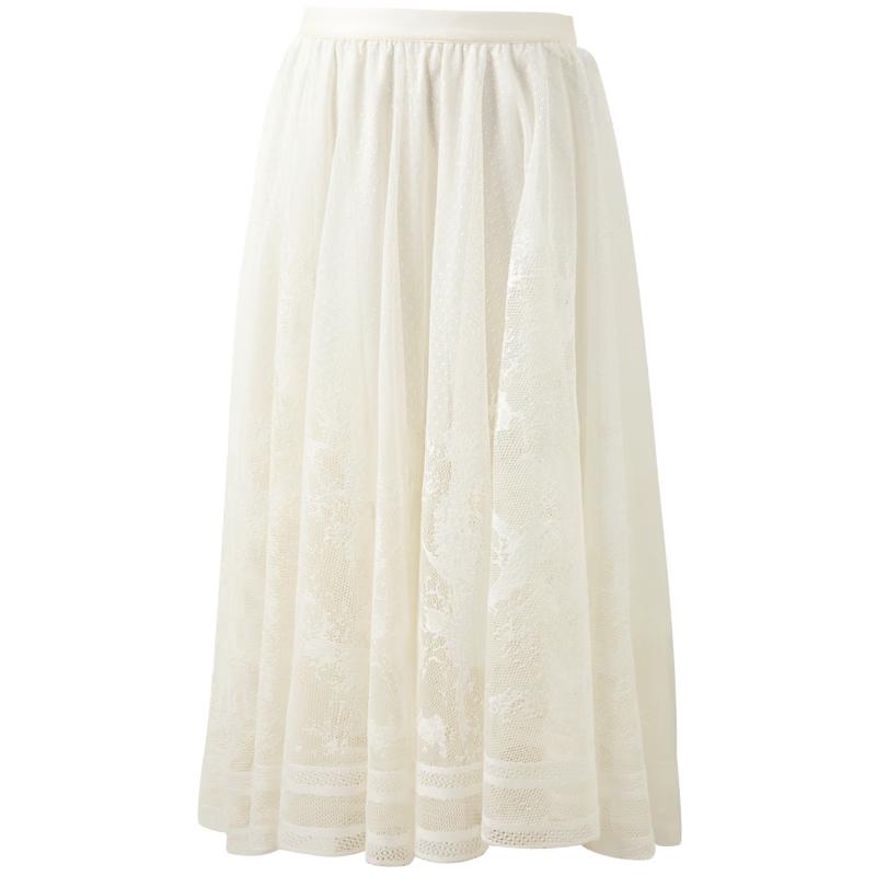 Sancai Plus Size High-Waist Lace A-Line Long Skirt 170/80B/XL бежевый белый