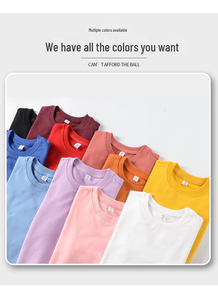 260G Kids Terry Cotton Round Neck Drop Shoulder Sweatshirt - Solid Color, Long Sleeve Pullover.