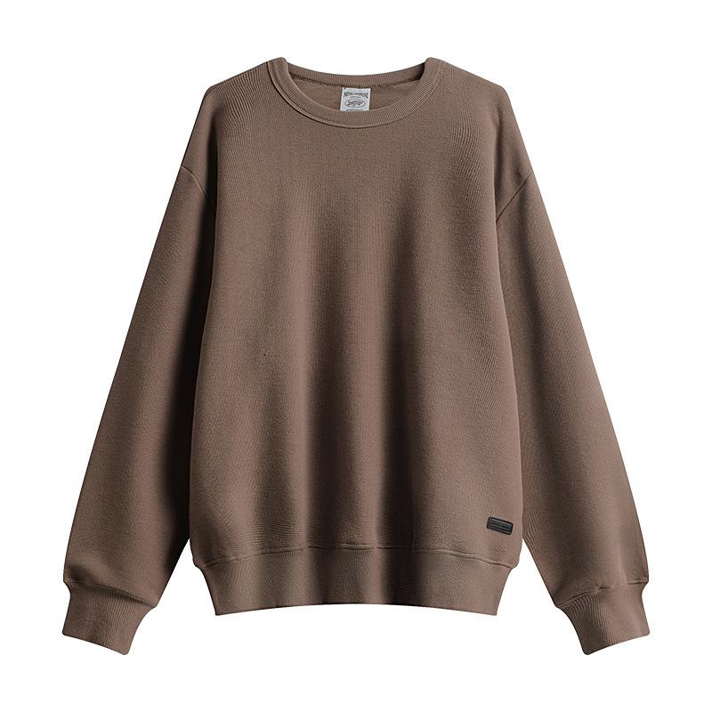 Casual Temperament Relaxed Waffle Crew Neck Japanese Simple Solid Color Sweater Man