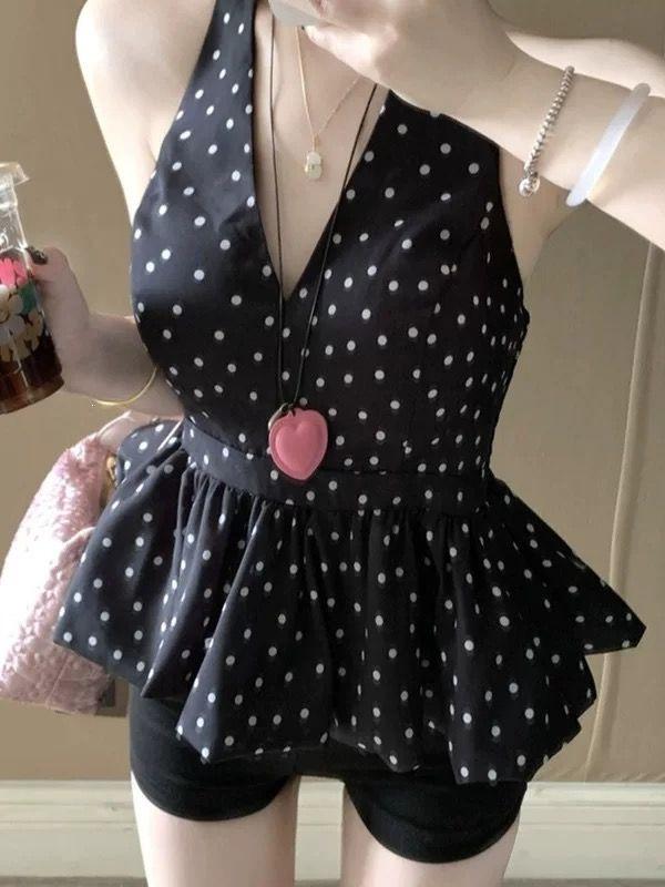 Korean-Style V-Neck Twisted Halter Backless Slim Fit Summer Crop Top
