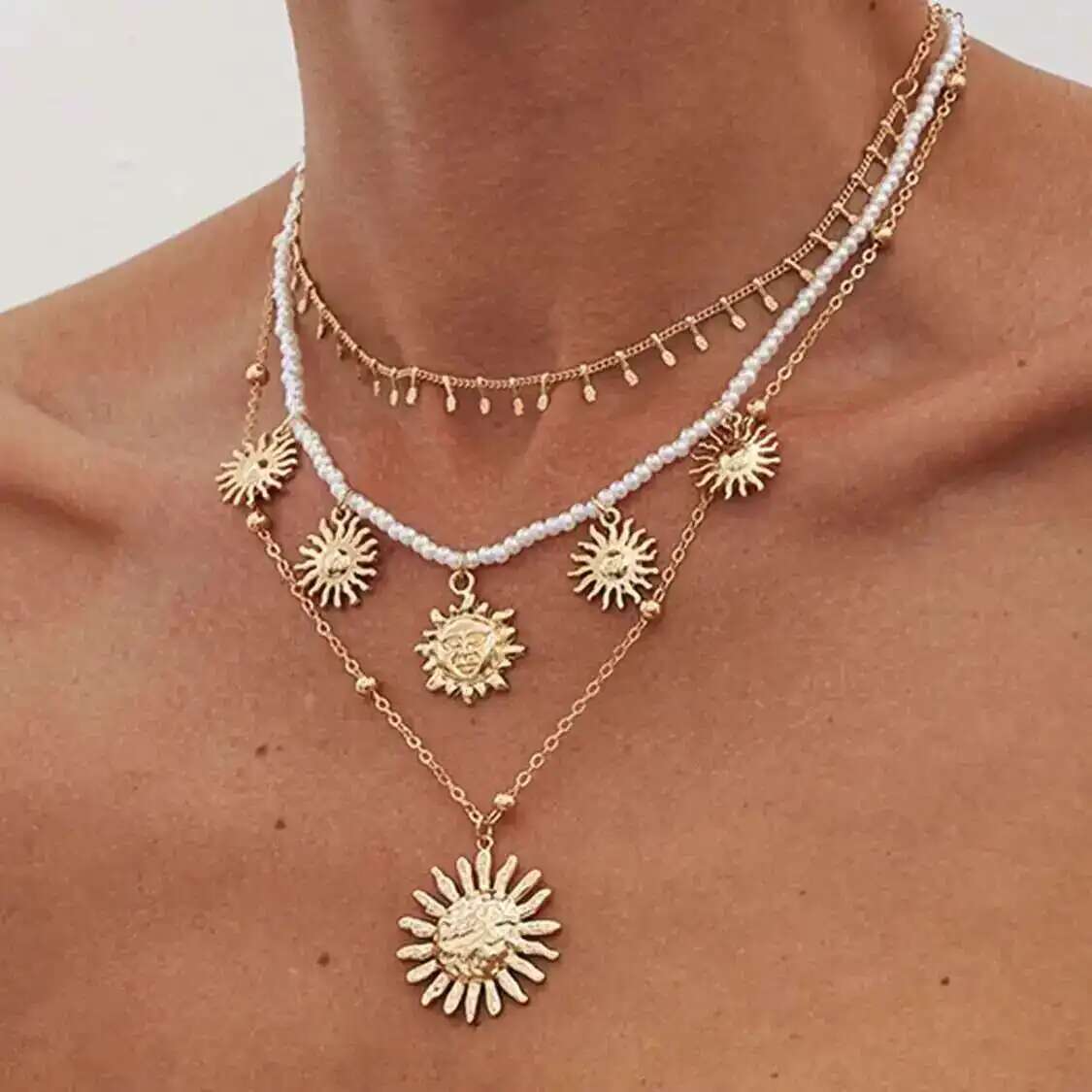 

Salircon Винтажний Масивний Спіральний Підвіска Сонце Намисто Жіноче Бохо Етнічне Квітка Сонця Багатошарове Намисто Пляжний Відпочинок Прикраси