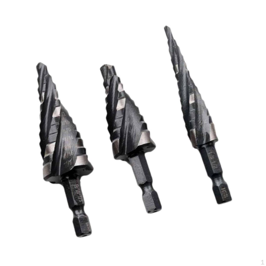 3 Pieces Step Boring Tool Set Standard Sizes Spiral Flute Bit Black Oxide Finish Hardware