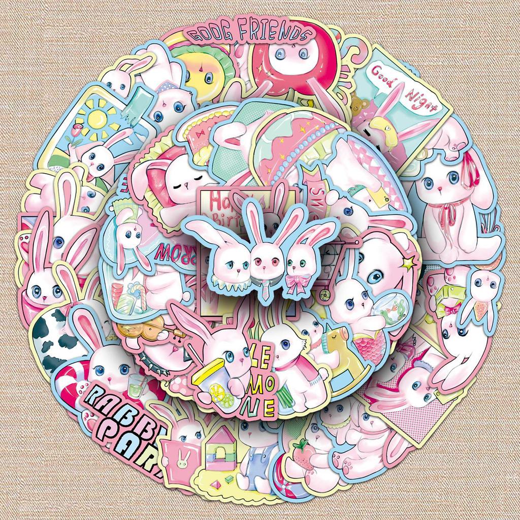 50 Cute Puffy Rabbit Stickers - Waterproof Cartoon Animal Decorations for Cup and Phone Cases