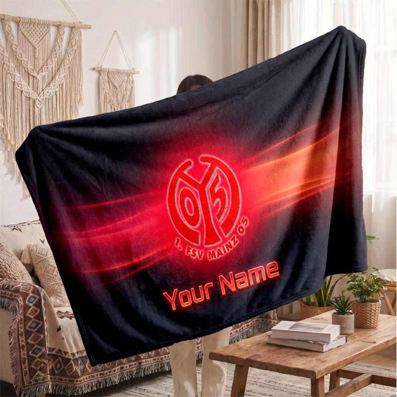 Mainz 05 Personalized Fleece Blanket With Football Logo, Custom Name Text Soft Warm Home Throw Blanket