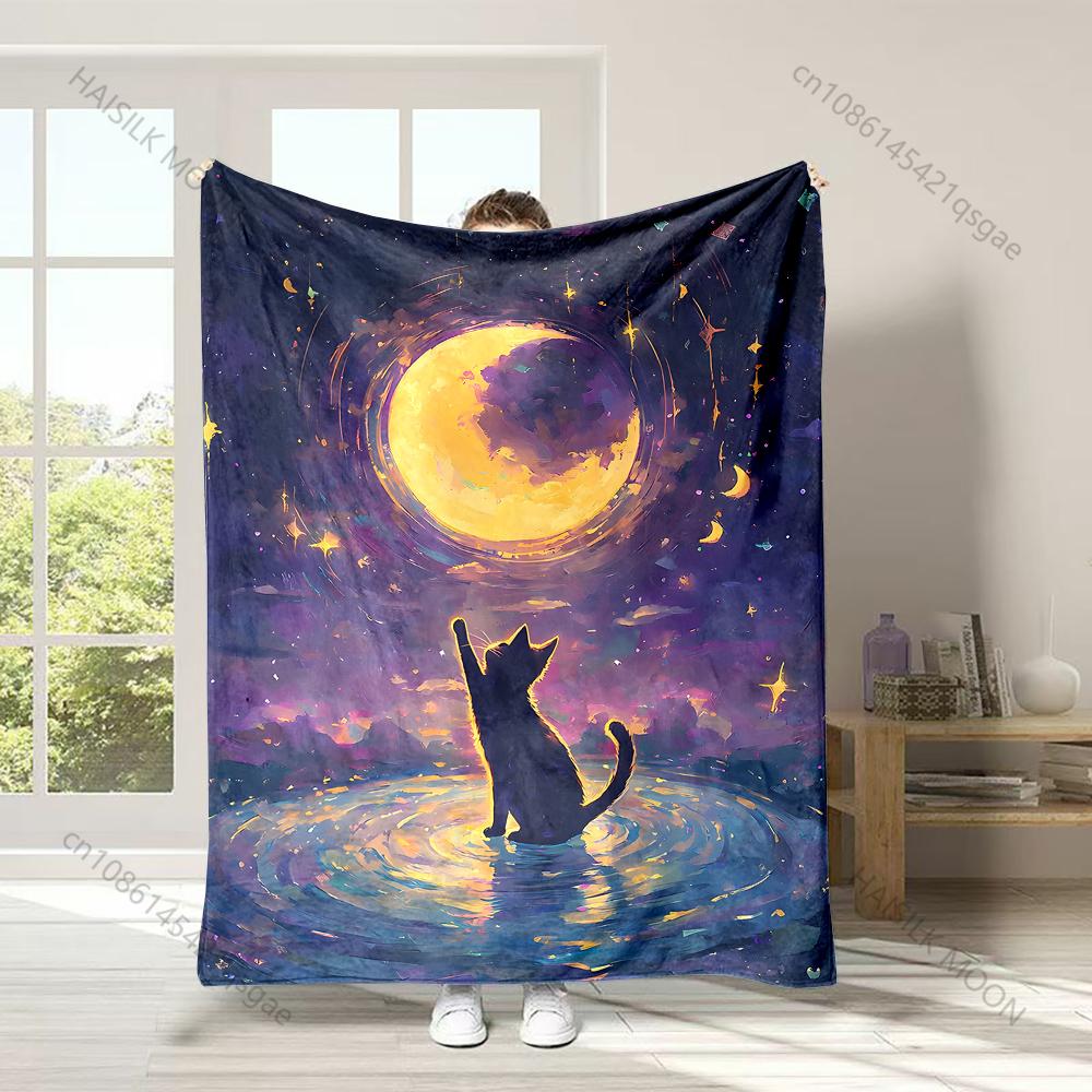 

Cat reaches moon reflection Print Adult Children Warm Blankets Home Travel Car Soft and Comfortable Suitable for all seasons 75x100cm
