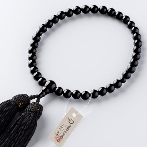 Buddhist Altar Shop Takita Shoten Kyoto Buddhist Prayer Beads for Women, Black Onyx, 7mm Beads, Silk Tassel with Head, Prayer Beads Bag, Suitable for