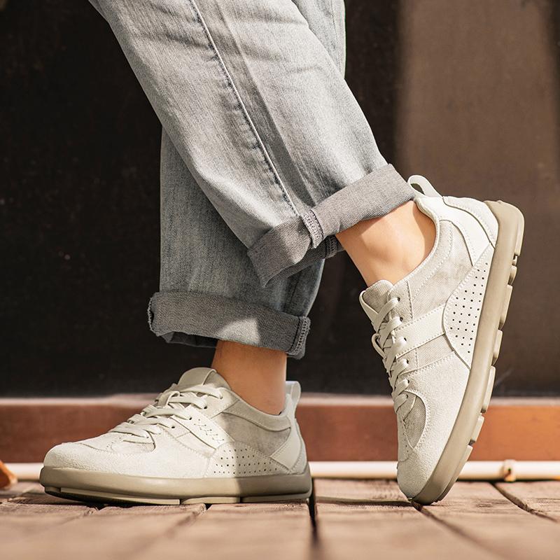 Spring New Men'S Casual Shoes Solid Color Leather Upper Breathable Mesh Non Slip Sole Casual Daily Wear 39-44