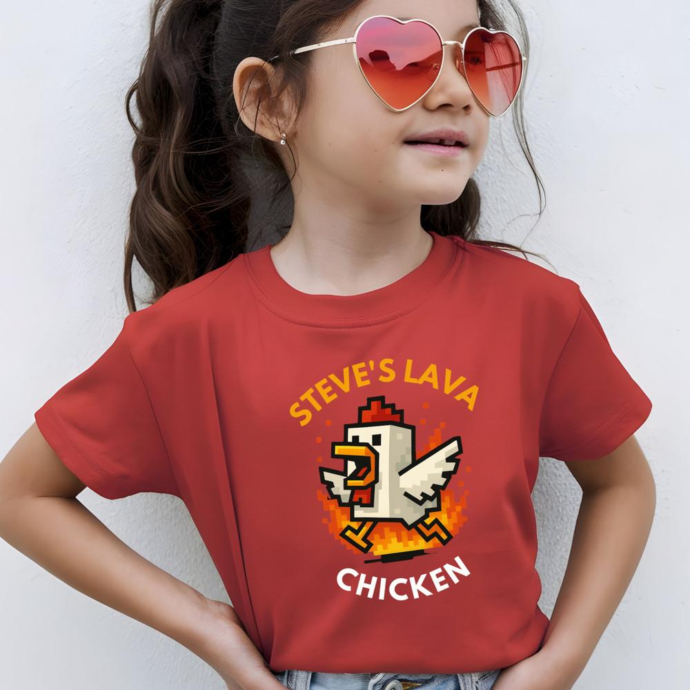 Steve's Lava Chicken Kids T-Shirt Chicken Jockey Rider Gaming Funny T Shirt Top