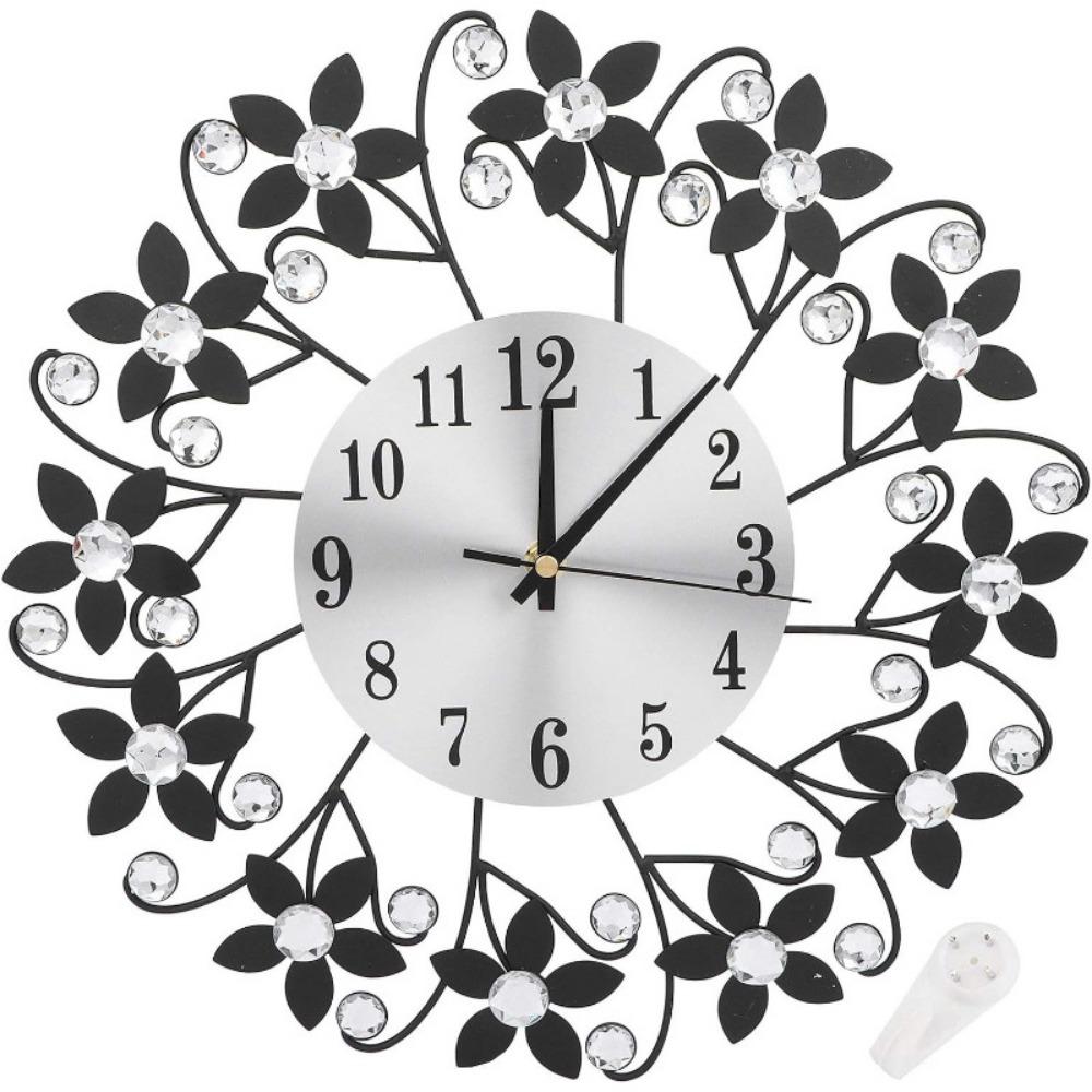 Metal Frame Wall Clock Iron Flower Wall-mounted Clock Elegant Decorative Clock Kitchen