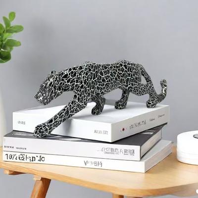 25.5cm Graffiti Panther Statue Animal Figurine Abstract Geometric Style Resin Leopard Sculpture Home Office Desktop Decoration