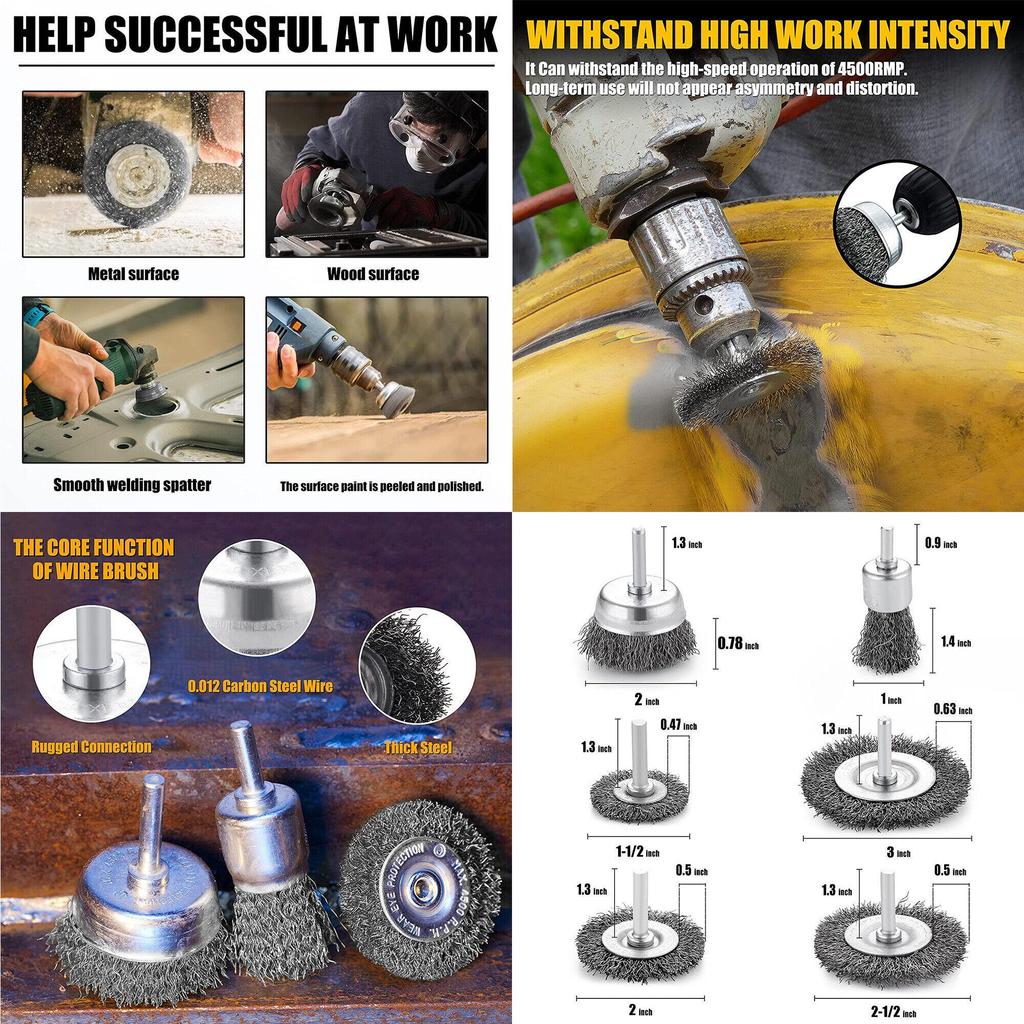 Brush 6pcs Wire Set For Cleaning Rust Removal Copper Stainless Steel Bristles