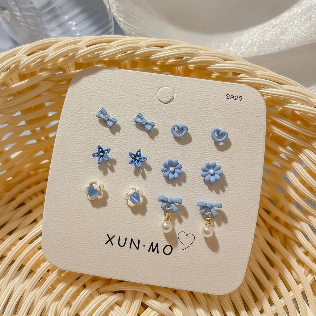2024 New Blue Tone Silver Stud Earrings for Women