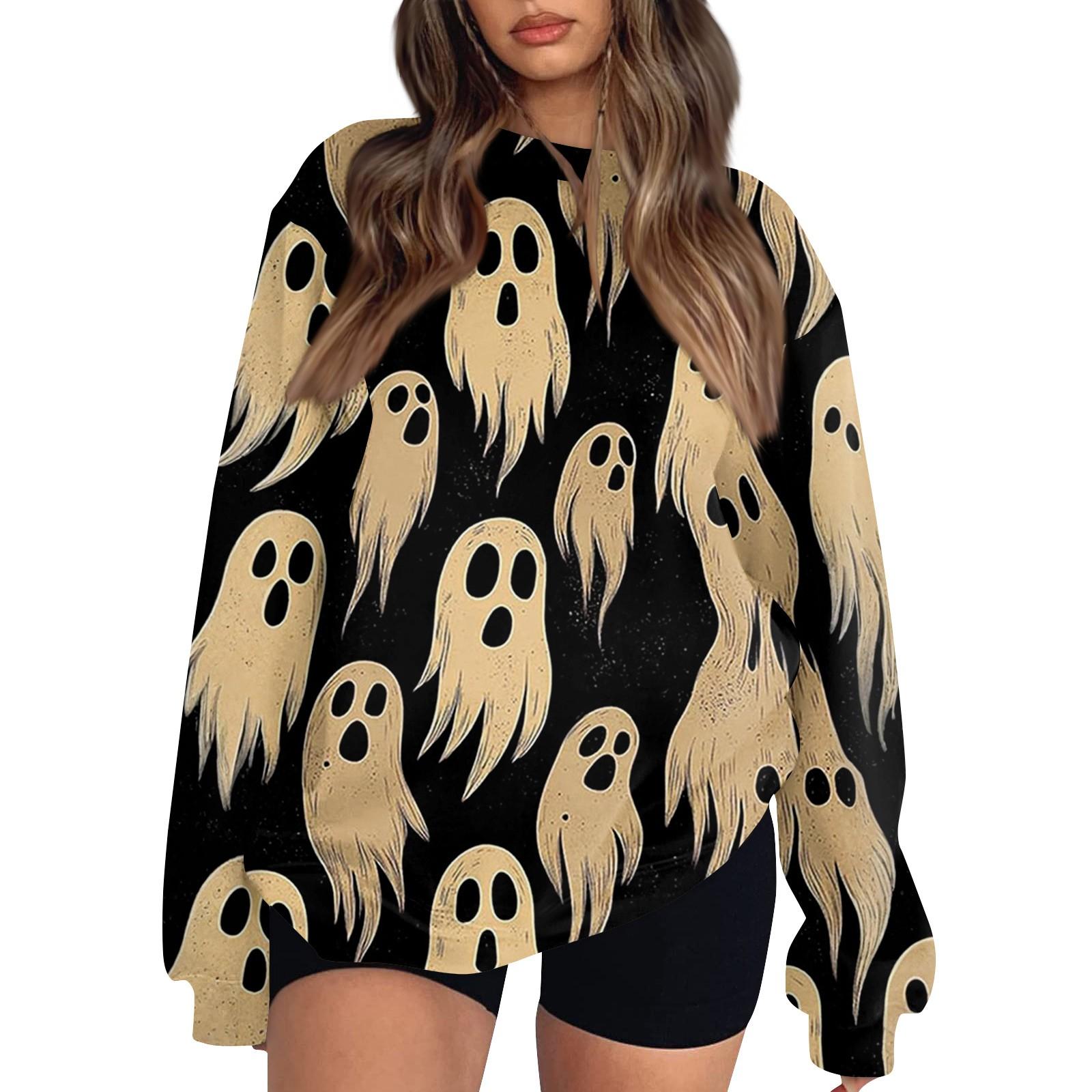 

Женский модный повседневный свитшот с длинным рукавом и принтом на Хэллоуин S