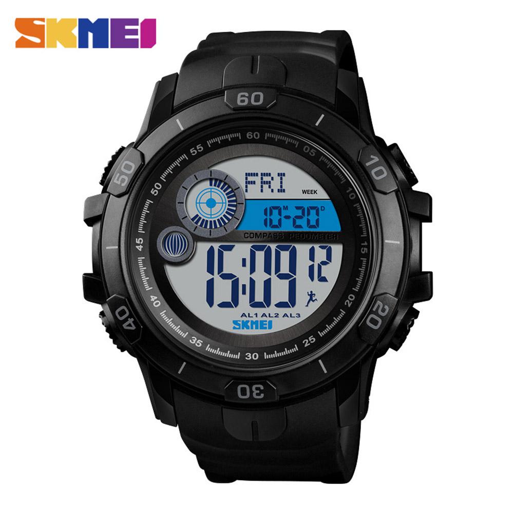 Buy SKMEI Digital Electronic Compass PU Wristband Alarm Clock Stopwatch Men's Pedometer Wrist