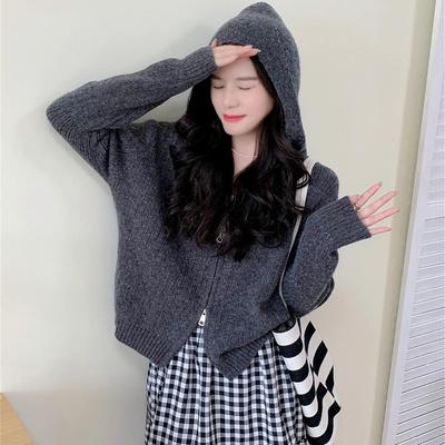 Women's Korean Style Hooded Knit Cardigan - Cozy, Loose-Fit, Autumn/Winter Versatile Sweater Top