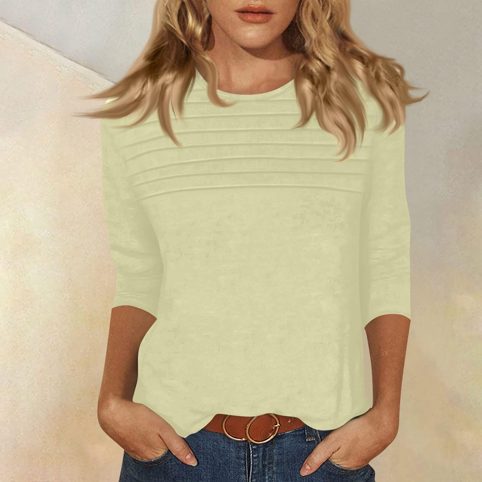 

Women s O-neck 3/4 Sleeve Striped Print Top L бежевий