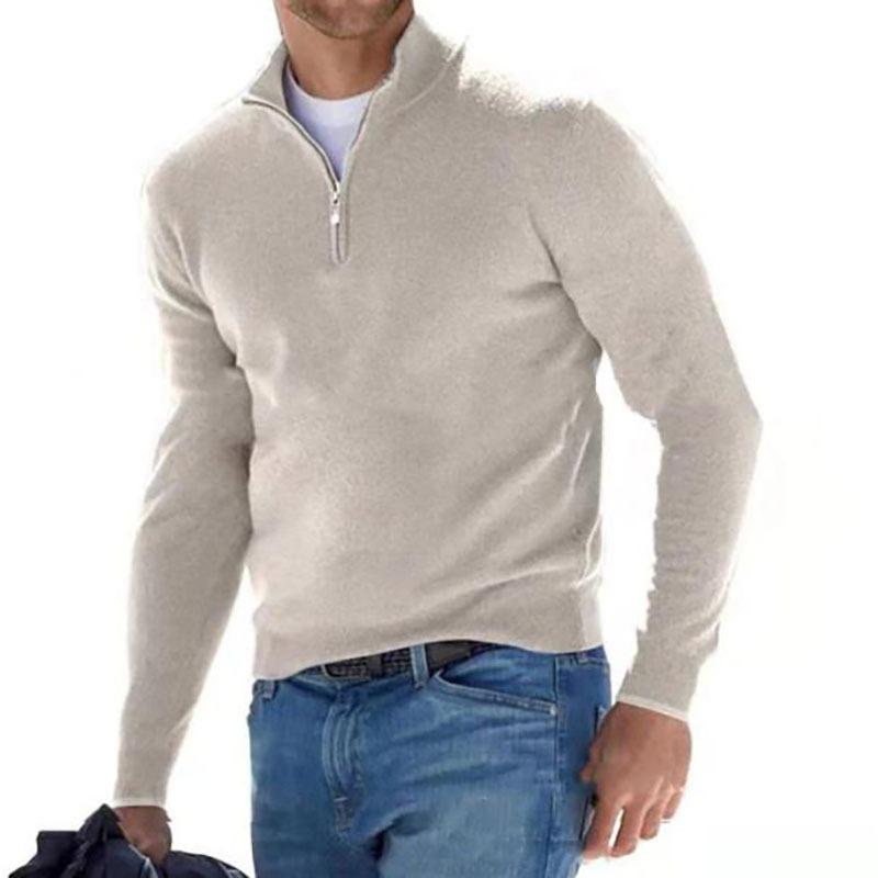 Otoño Invierno Ropa Deportiva para Hombre Jersey Cálido Color Sólido Media Cremallera Suéter Casual Slim Cuello en V Manga Larga Sudaderas Top Abrigo Base para Hombre