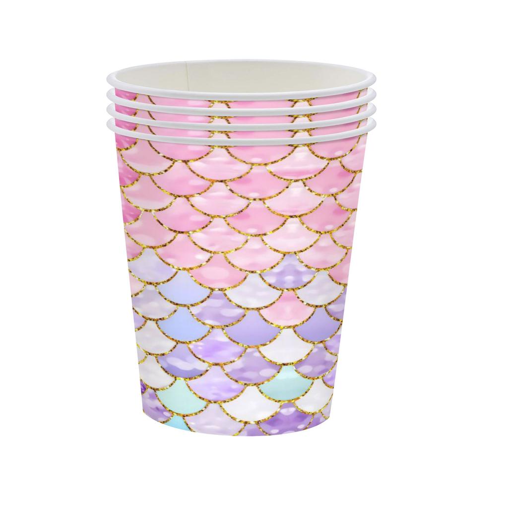 Mermaid-Themed Birthday Party Decorations: Fish-Scale Tableware Set, Disposable Paper Plates, Paper Cups, and Tablecloths