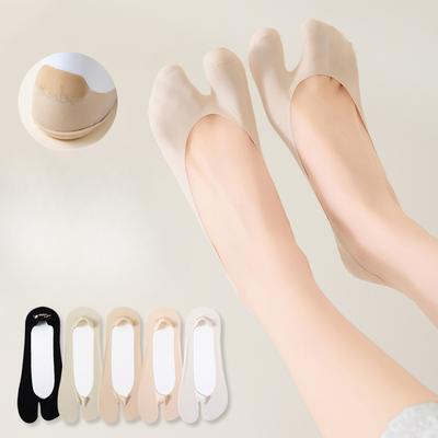 Women's Summer Thin Style Low Top Shallow Mouth Non Slip Invisible Ice Silk Two Toe Boat Socks