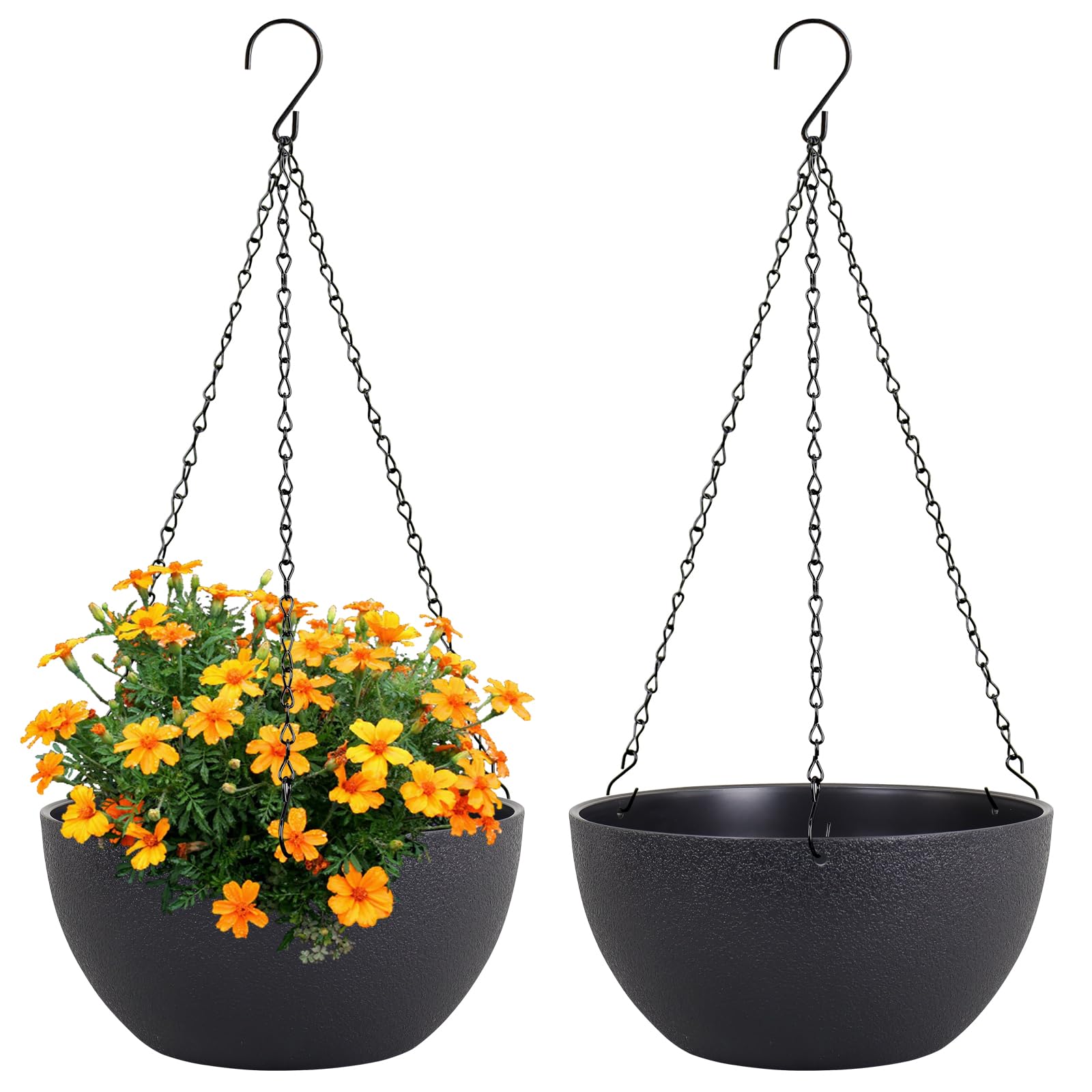 

10 inch 2 Pack Hanging Flower Pots with Drainage Holes and Chain for Garden Porch Plants, for House Plants Decor, Large чёрный