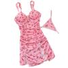 Lingerie Pink Printed Valentine's Day Strap Nightgown Uniform Temptation Thong Set Underwear