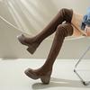 Thick-soled Long Tube Over the Knee Elastic Boots Tall Boots Autumn and Winter Versatile Thin Boots Women's Heightening Elastic Boots