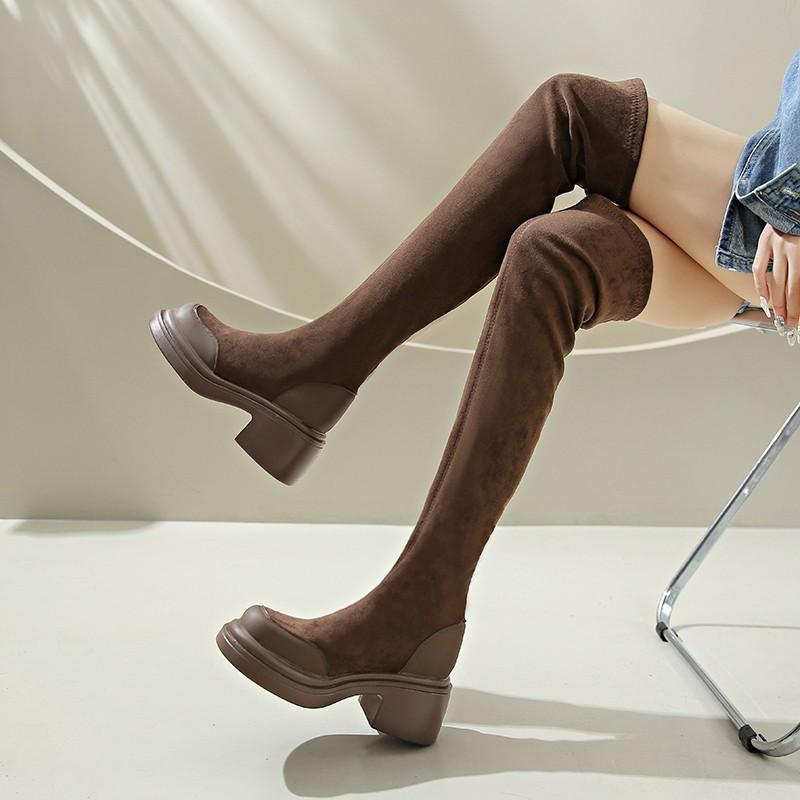 Thick-soled Long Tube Over the Knee Elastic Boots Tall Boots Autumn and Winter Versatile Thin Boots Women's Heightening Elastic Boots