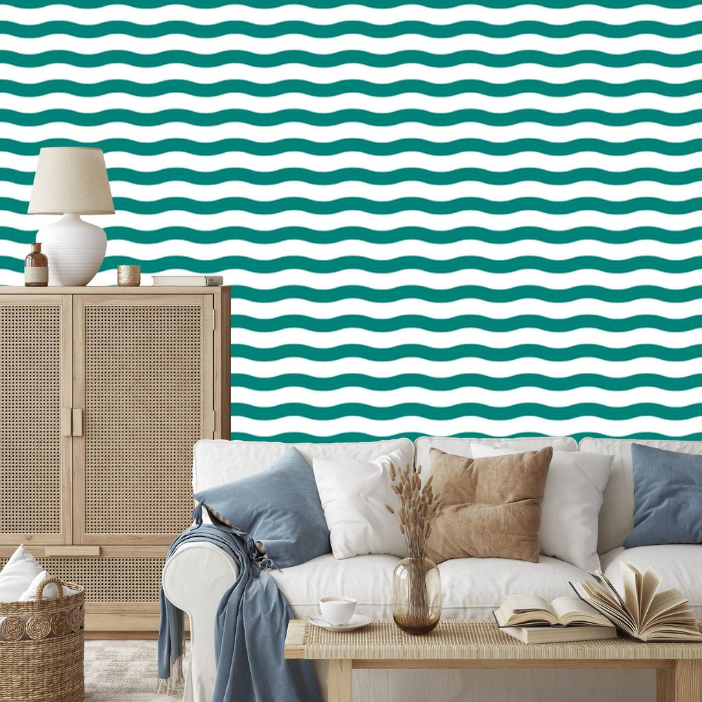Wallpaper Stripes turquoise, white, celadon and sea green 50x1000