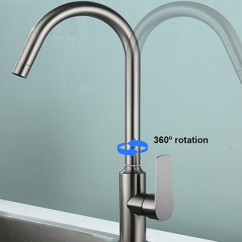 Stainless Steel Thickened Kitchen Faucet Large Bent Pipe Single Handle Hot And Cold Mixer Water Tap Bathroom Faucet