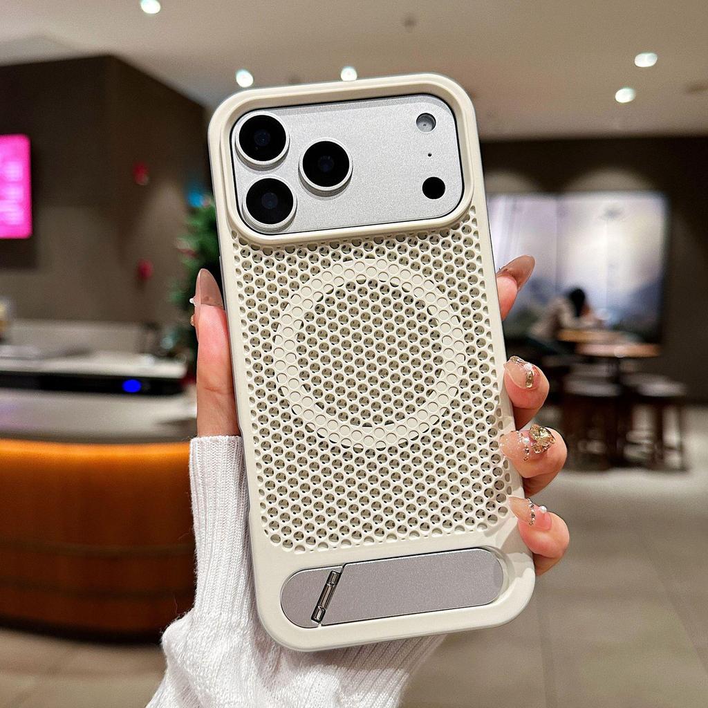 iPhone16 Summer Honeycomb Heat Dissipation Case for Apple 17 Pro Max with Invisible Stand and Magnetic Protection for iPhone 14/15.