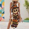 Women Plus Size U Neck Sleeveless Dress Cartoon Witch Raccoon Halloween Printed High Side Slit Curved Hem