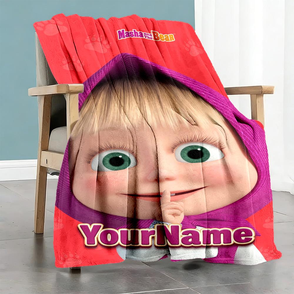 Masha Bear Customize Your Name Blanket Lightweight Personalized Blanket Durable Comfort for Bed Home Decor Office Nap Four Seasons Multipurpose