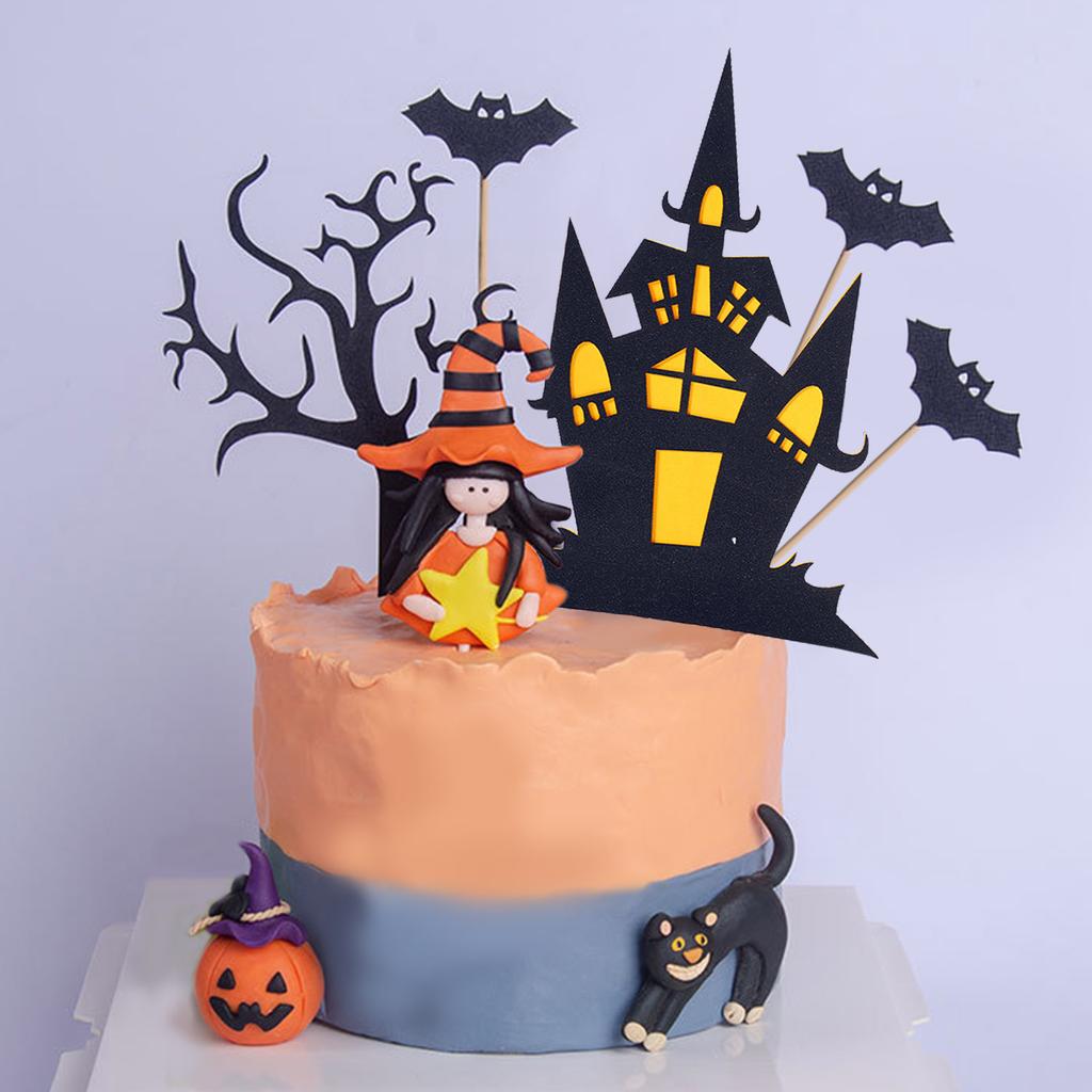 8 buc Topper tort Halloween Casă bântuită Fată dovleac Liliac Pisică neagră Topper cupcake pentru Petrecere Vrăjitori Petrecere fantome Petrecere păianjeni