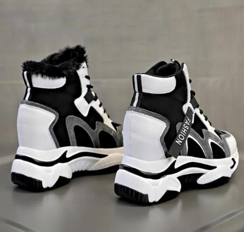 Fashion Top Quality 9CM Genuine Leather Platform Sports Shoes for Women Sneakers Girl Flats Winter Tennis Female Warm Ankle Fur Boots