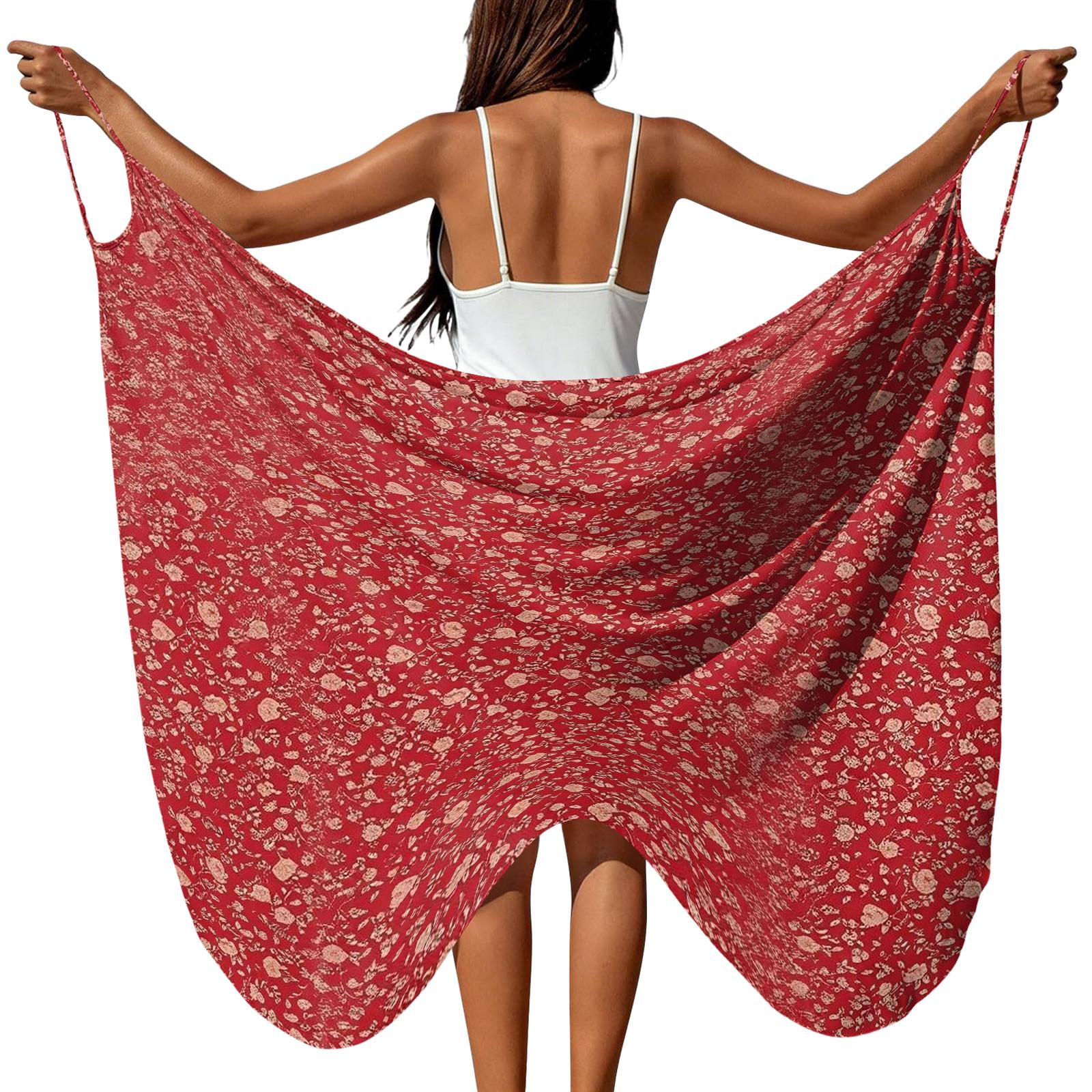 

Lightweight Printed Beach Cover Up for Women Soft Fabric Sarong Wrap Versatile Swimwear Shawl for Pool and Vacation XL червоний