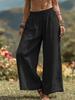 2026 Spring-Summer Women's Solid Color Casual Wide-Leg Pants - Loose, Side Pocket, Elastic Waist, Cotton Linen