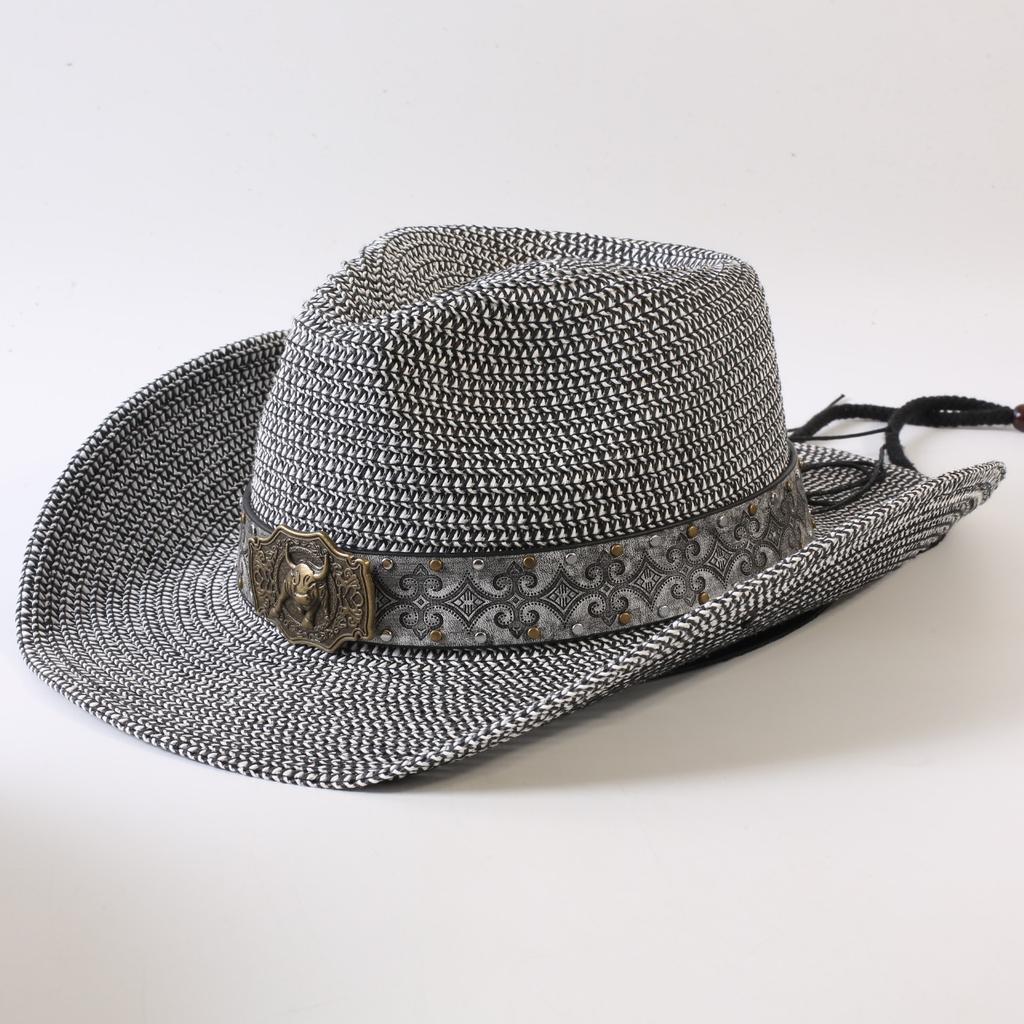 Popular European and American classic straw woven western cowboy hat men's and women's outdoor fashion OL wind woven top hat