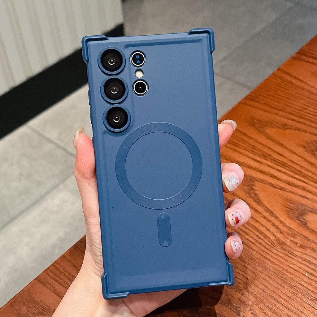 Suitable for Samsung S25 Ultra Magnetic Suction Mobile Phone Case S24 Liquid Skin Feeling Four Corners Anti Fall S23 Silicone Soft Shell All