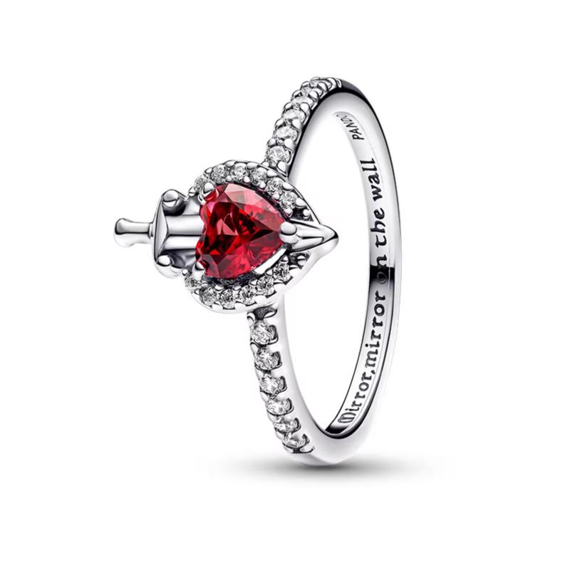 Pandora Heart shape 925 silver glass cubic zirconium oxide ring women s red 193422C01