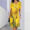 Damen 3D-Druck Kurzarm Midi-Kleid Übergröße Urlaubs-Strandkleider