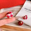 New Autumn and Winter Red and White Color Checkered Heart-shaped Earrings, Women's Sweet Temperament Daily Accessories Gifts
