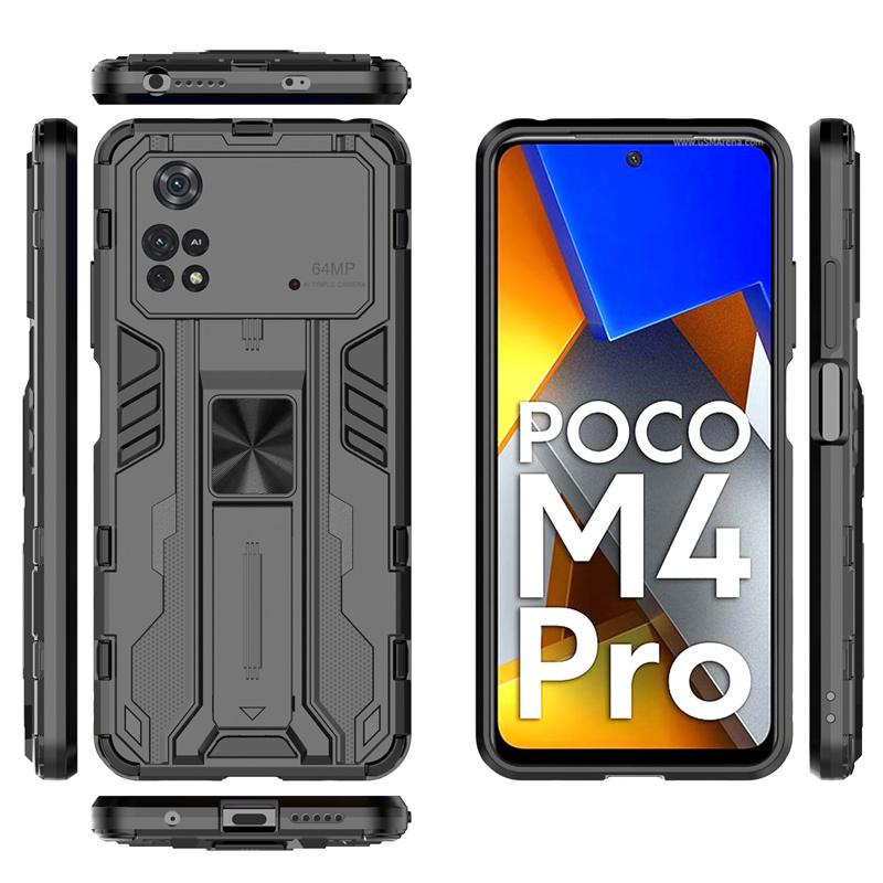 Pro Xiaomi Poco M4 Pro 4G Pouzdro Magnetický Stojan do Auta Pancéřové Pouzdro Pro Poko Poxo Little M 4 Pro M4Pro 4Pro Kryt Chránící Fotoaparát