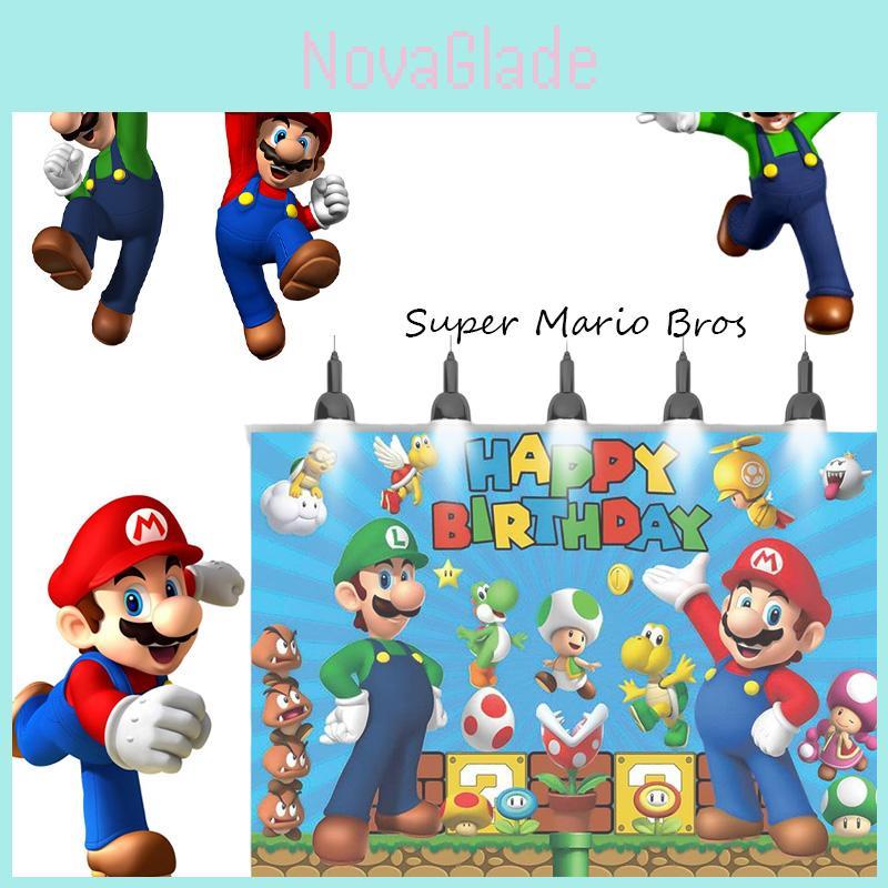 Super Mario Bros. Thema 3d Achtergrond Voor Kinderverjaardagsfeest Mario En Luigi