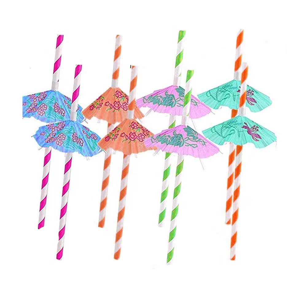 50 Pcs Hawaiian Paper Umbrella Straws for Party Decorations