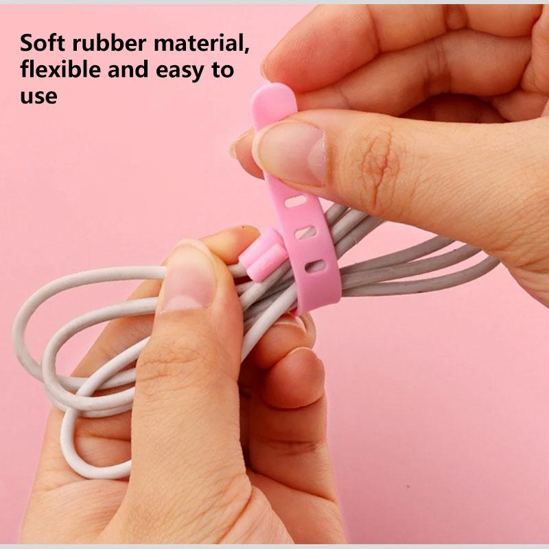 10PCS Cable Ties 5 Holes Cord Organizer Management Silicone Wire Holder Straps Zip Clips Reusable Tie Wraps Keeperwinder Rubber