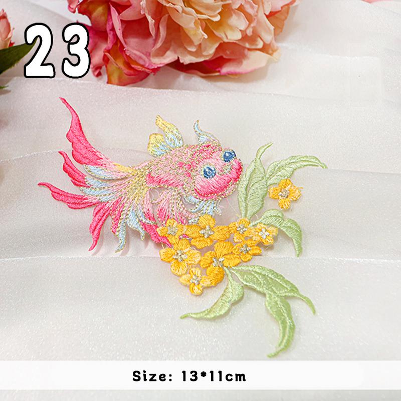 2 Pcs Chinese Style Koi Fish Embroidery Cloths Patch Cheongsam Qipao Hanfu DIY Patches Applique Cloth Stickers Accessories