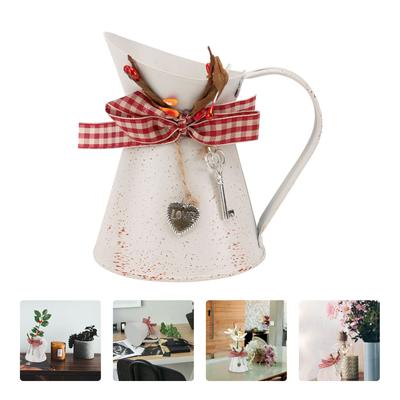 "Happy Yami Tall Floor Vase White Rustic Metal Handle Chic Galvanized Flower Vintage Can Jug Mini Primitive Pitcher Home Decor"