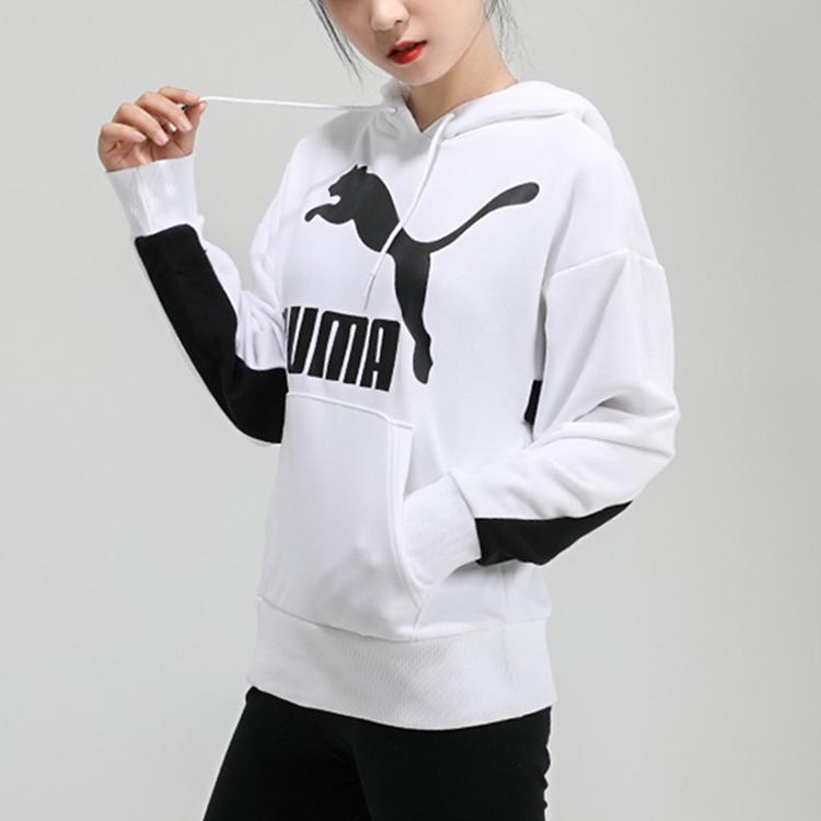 Puma Classics Logo Print Hoodie Women Tops White 599197-02