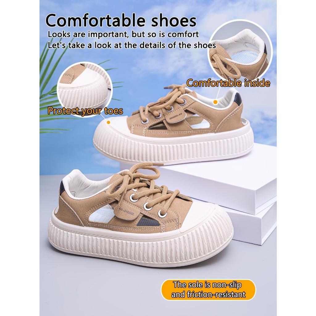 Four Season New Thick Sole Height Increasing Hollow Out Trendy Women's Shoes, White Shoes for Women