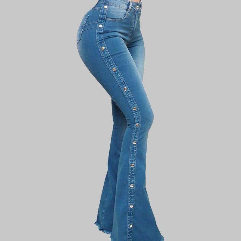 Plus Size Women's Summer High Waist Stretch Drag Flare Jeans